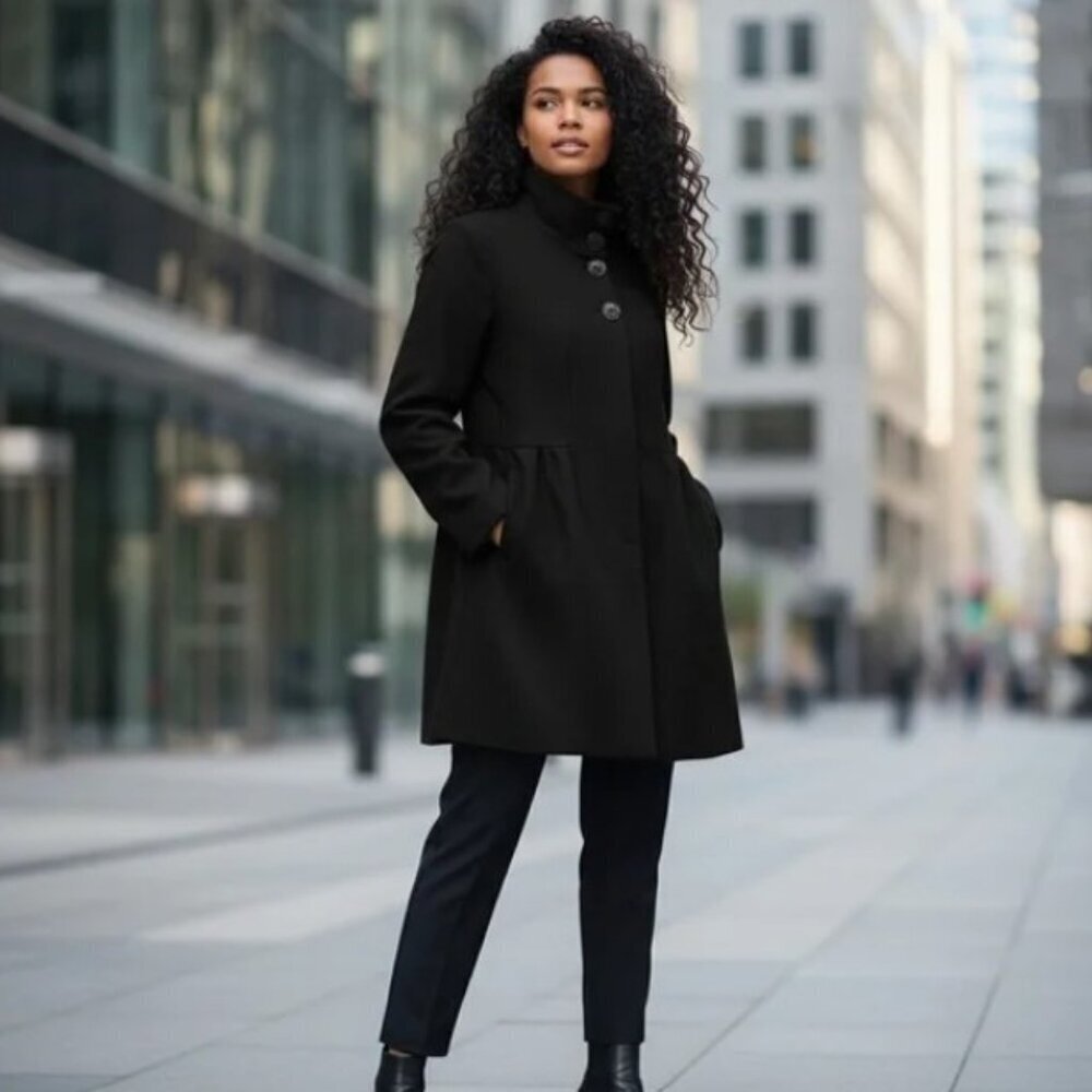 Katherine Barclay - Black Wool Blend Pea Coat